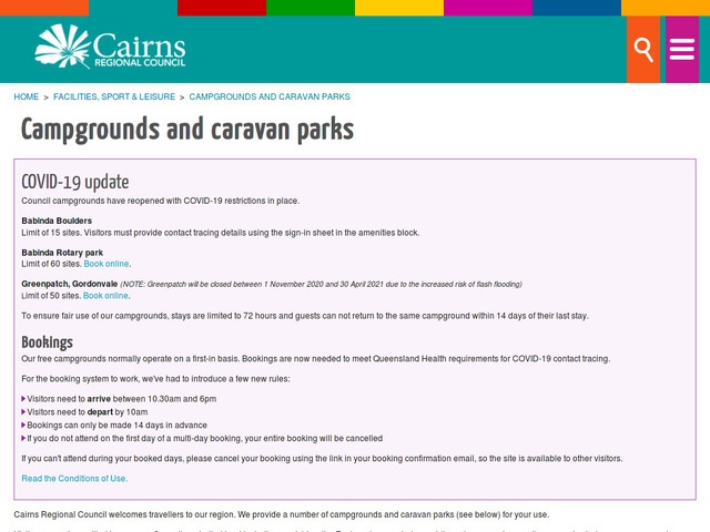 http://www.cairns.qld.gov.au/facilities-sport-leisure/camping-grounds-and-caravan-parks