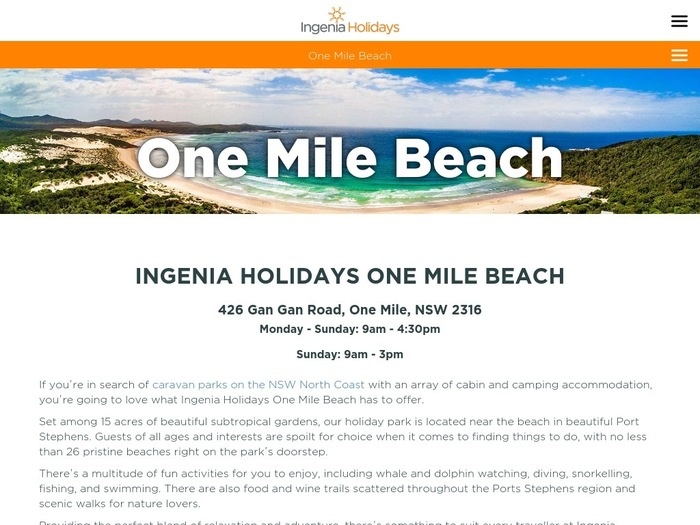 http://www.ingeniaholidays.com.au/one-mile-beach/?utm_source=google&utm_medium=organic&utm_campaign=gmb